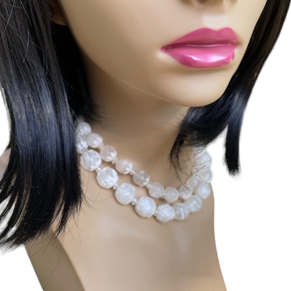 Choker Vintage Fashion Adjustable White Decorative Bead Double Strand Choker - Picture 3 of 9